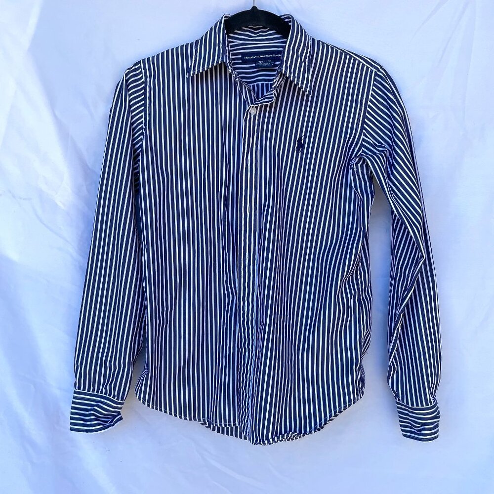 Ralph Lauren Blue and white striped shirt with pleated back size 4